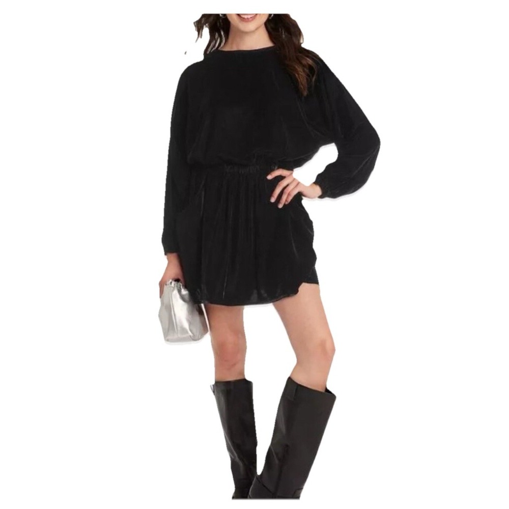 Universal Thread Black Velvet Mini Dress XS Long Sleeve Elastic Waist NWT